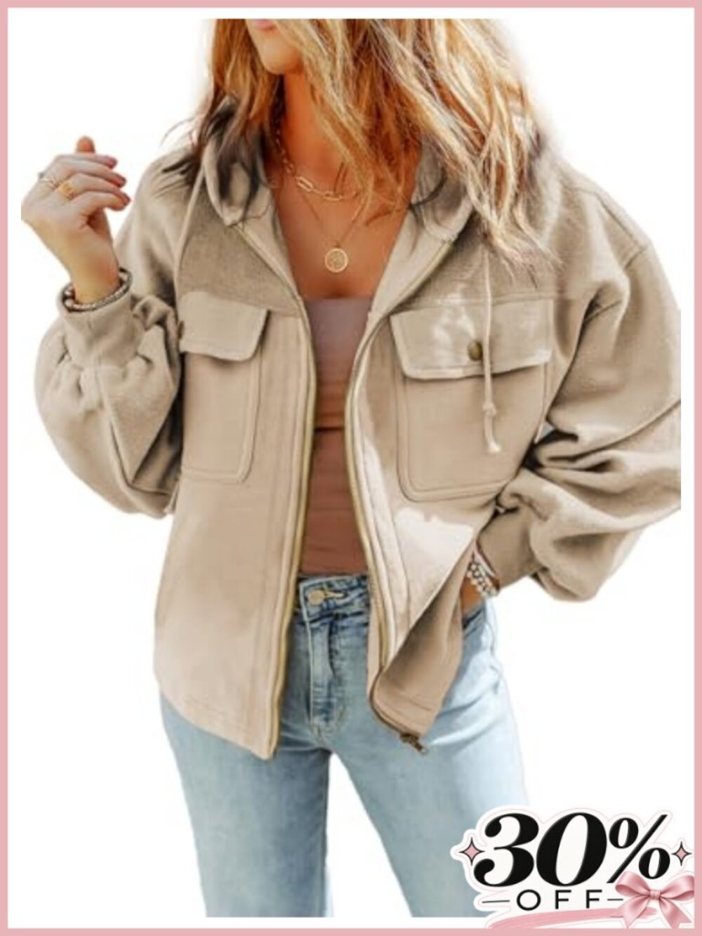 Fuzzy Sherpa Hooded Zip Up Jacket Casual Lightweight Women